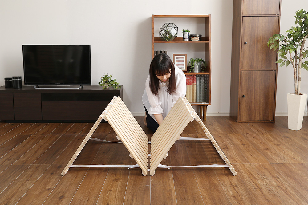 四つ折りタイプ 檜すのこベッド 涼風 (セミダブル) 商品追加画像14
