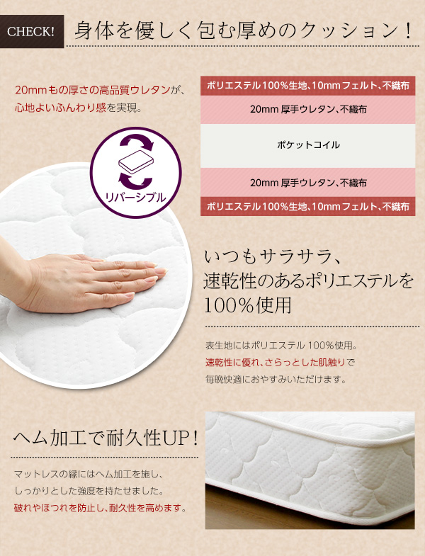 ロール梱包 ポケットコイルスプリングマットレス Robilia ロビリア (セミダブル) 商品説明画像9