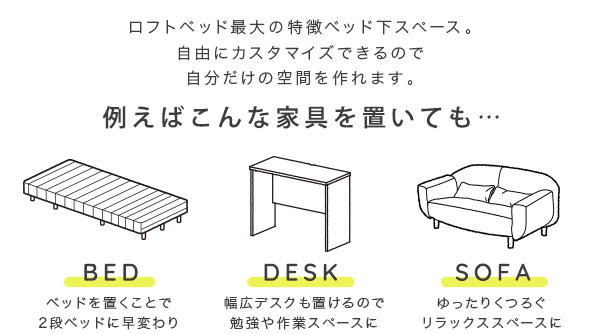 北欧インテリア 階段付き パイプロフトベッド Levata レヴァタ 商品説明画像11