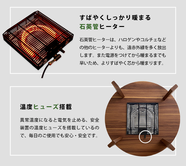 木目調 カジュアル リバーシブル こたつ 70cm幅 丸形 単品 Frank 商品説明画像12