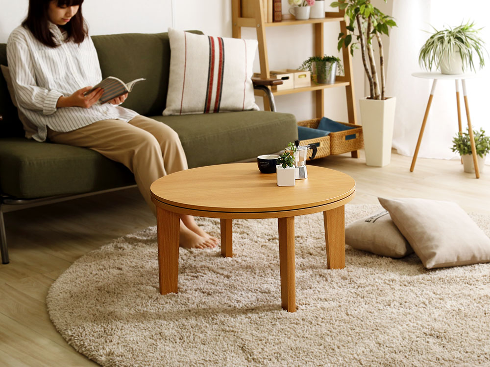木目調 カジュアル リバーシブル こたつ 70cm幅 丸形 単品 Frank 商品追加画像5