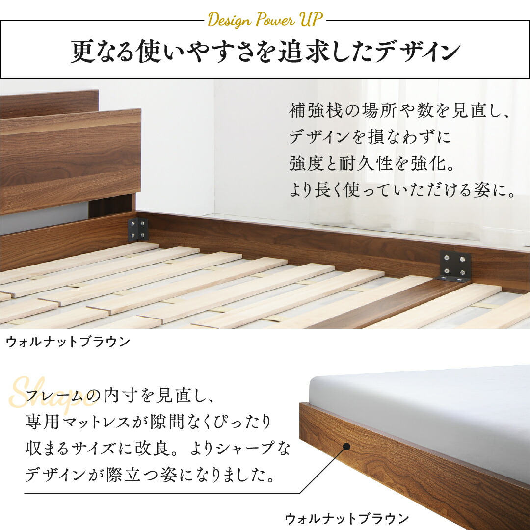 ベッド 棚コンセント付き ロータイプ／Skyline2 ベッドフレームのみ