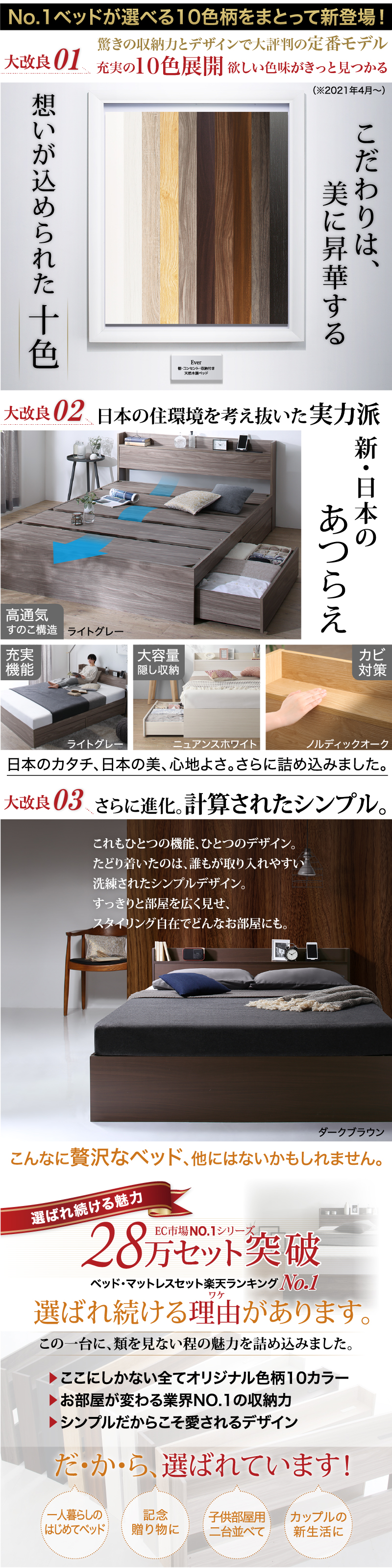 棚コンセント付き引き出し収納ベッド Ever X エヴァー エックス1 商品説明画像2