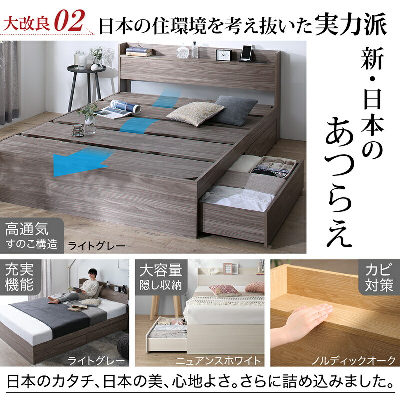ベッド 棚コンセント 収納付き Ever X エヴァー エックス | 家具専門店