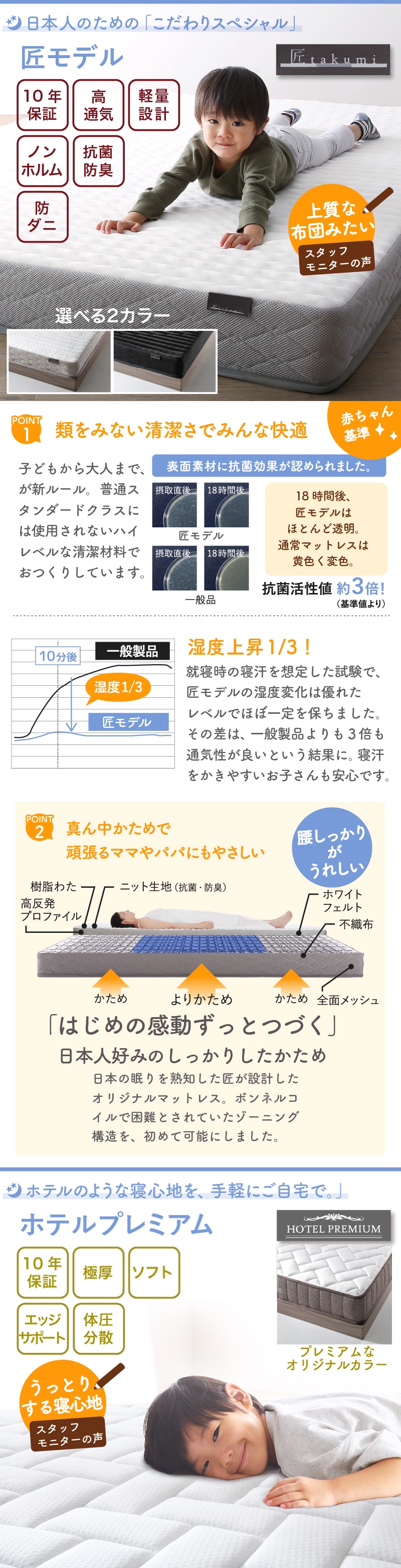 床トコ ファミリーベッド (組立設置付き ホテルプレミアムマットレス付 WK260(SD＋D) / ライトグレー / ホワイト　[No.500079054]) 商品説明画像9
