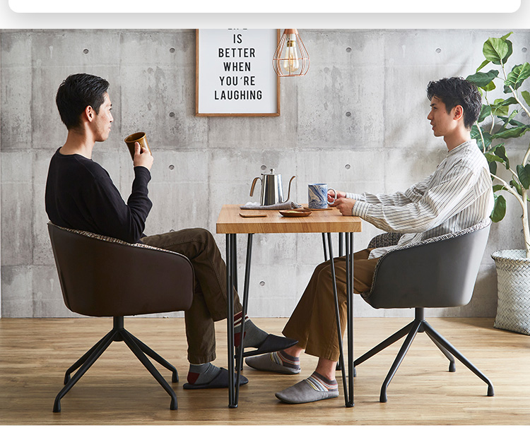 回転式ファブリックダイニングチェア2脚＋75cm幅テーブル 3点セット Cyril×Umbure (シャビーオーク / ブラック　[No.4535306211905]) 商品説明画像4