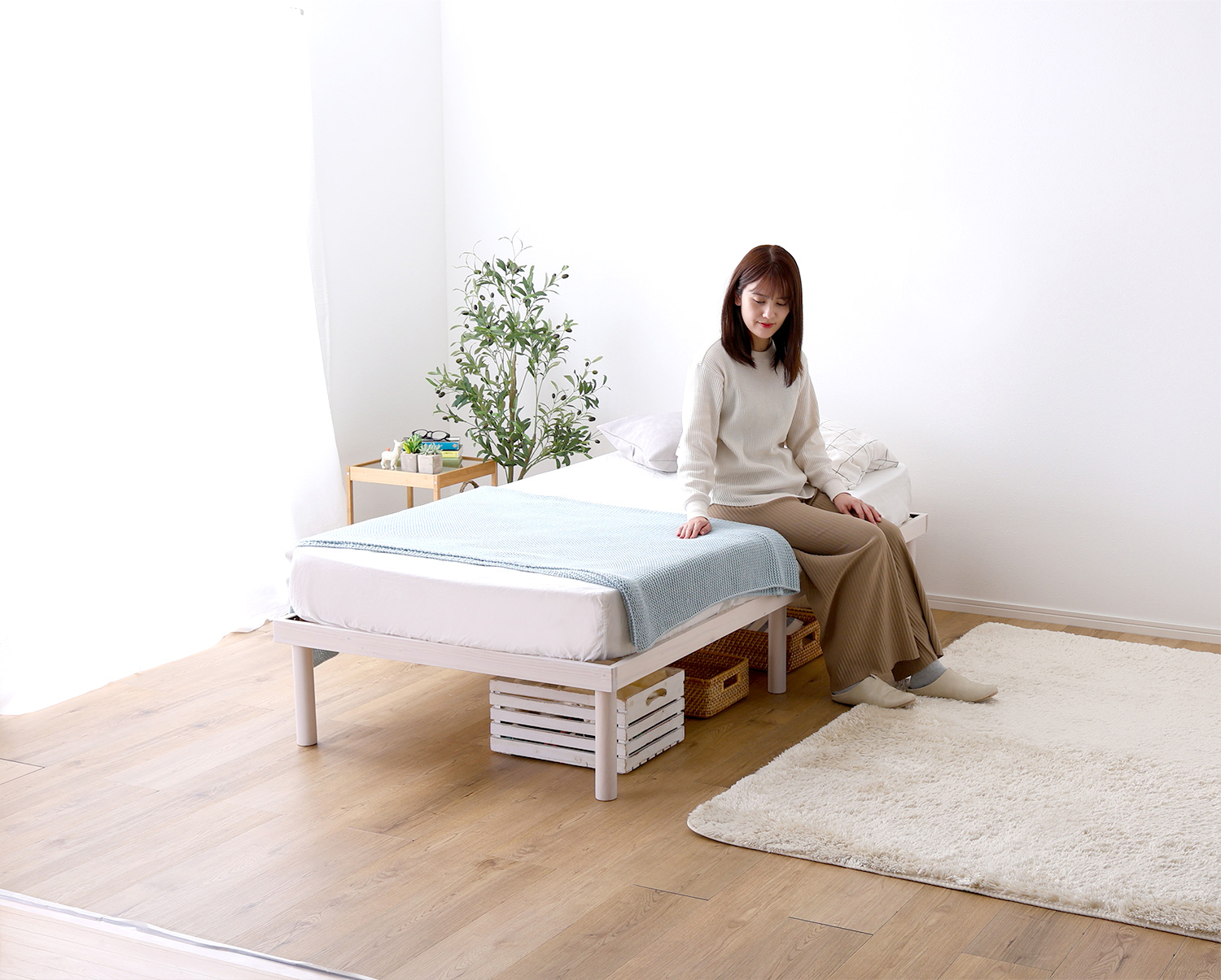 パイン材 高さ2段階調整 脚付きすのこベッド ポケットコイルマットレスセット (ダブル) Twily RAFFITA 商品追加画像41