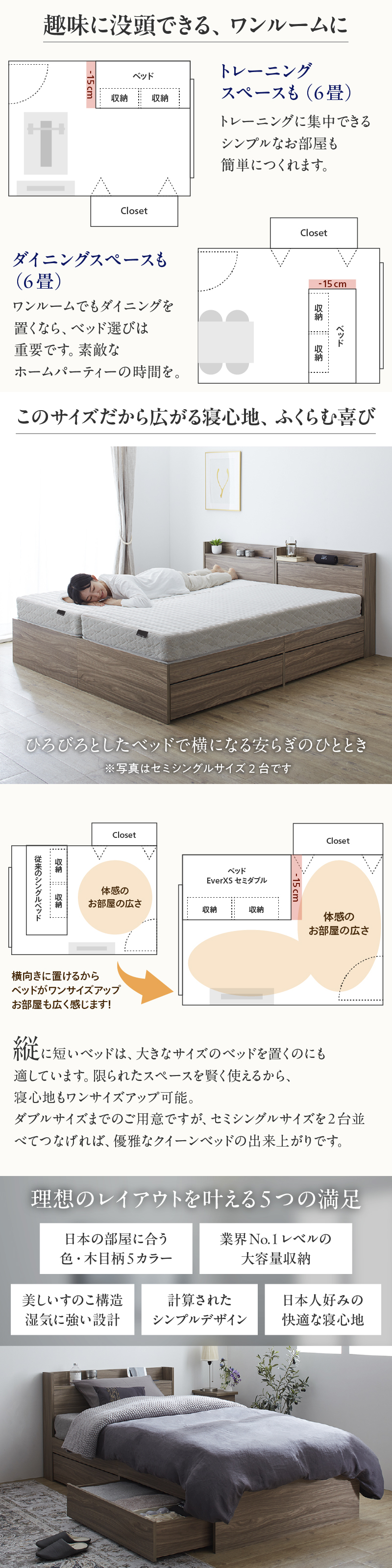棚・コンセント付 天然木調 引き出し収納ベッド Ever X Compact エヴァー エックス コンパクト 商品説明画像4