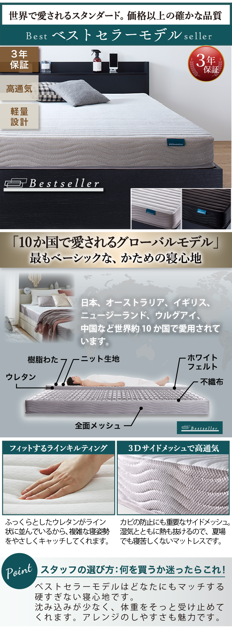 棚 コンセント付き 引き出し収納ベッド Ever X エヴァー エックス ウッドブラック (組立設置付き / マットレス付 / ベストセラーモデルマットレス / ダブル / ホワイト / -　[No.500078299]) 商品説明画像10