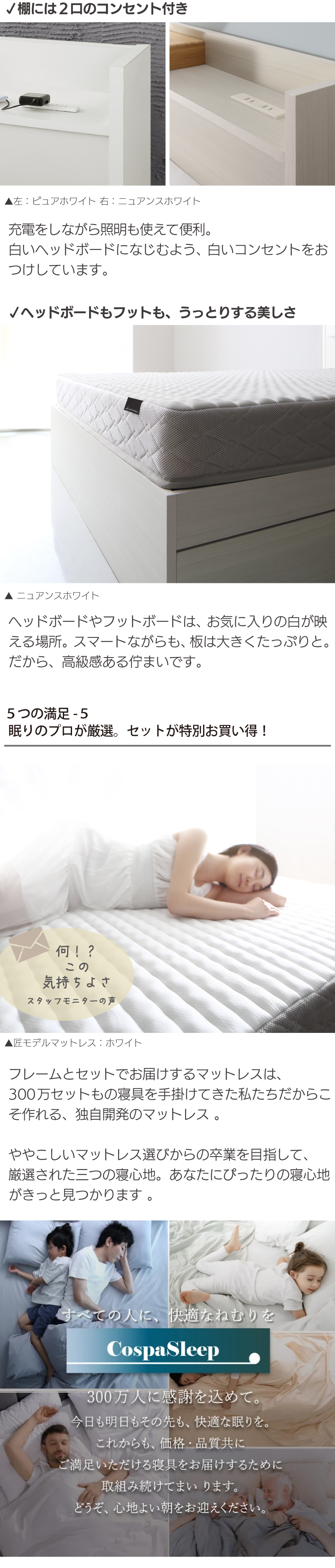 棚 コンセント付き 引き出し収納ベッド Ever X エヴァー エックス ホワイト 商品説明画像10