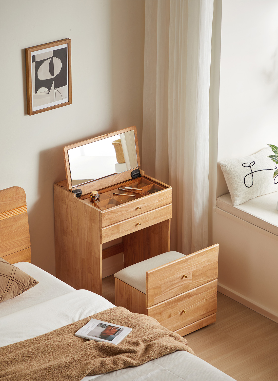 チェア付き コンパクトマルチ収納ドレッサー Lund ルンド 追加画像1