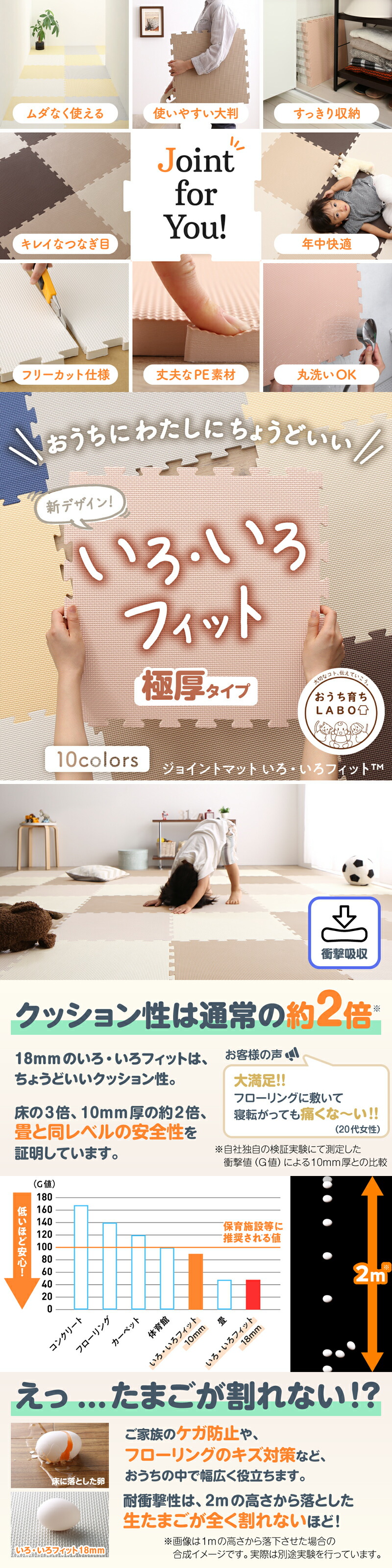 ジョイントマット いろ・いろフィット 45cm角 尺五 18mm厚 極厚 商品説明画像2