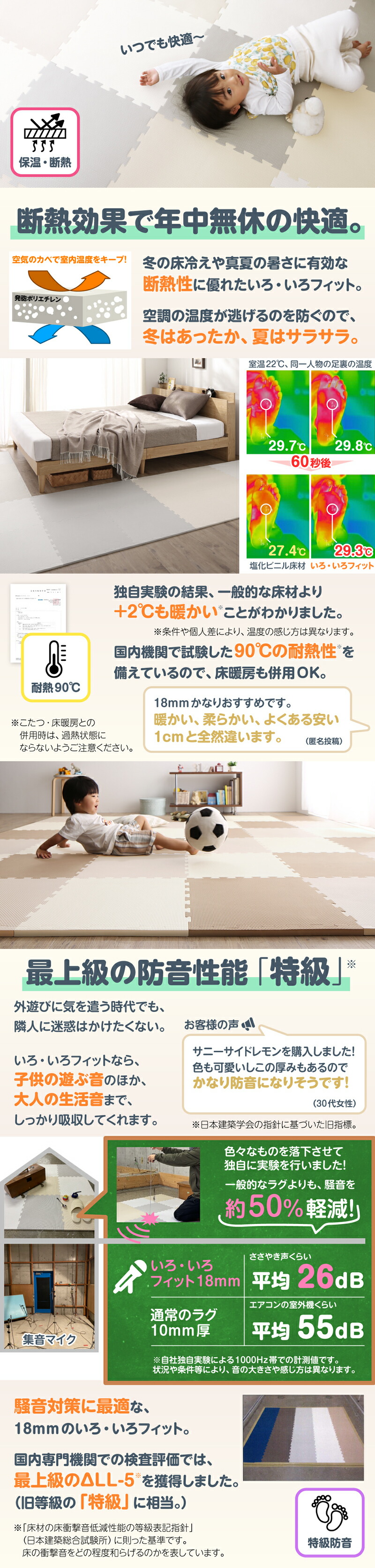 ジョイントマット いろ・いろフィット 45cm角 尺五 18mm厚 極厚 商品説明画像3