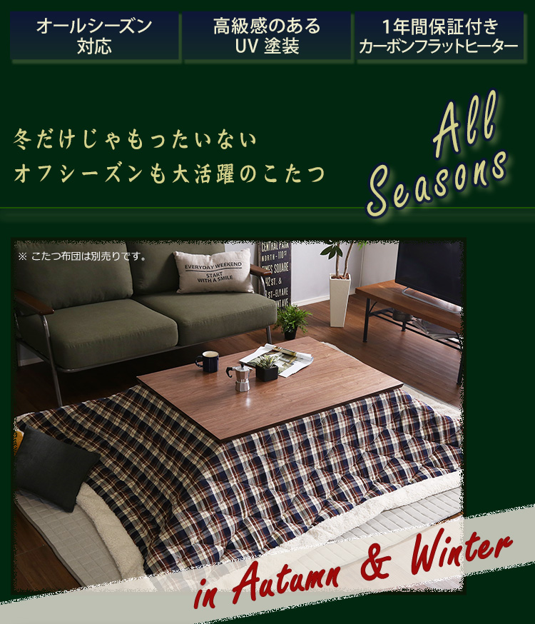通年使える 木目調こたつ カーボンフラットヒーター付 105cm×75cm 長方形 単品 ELTER エルター 商品説明画像2