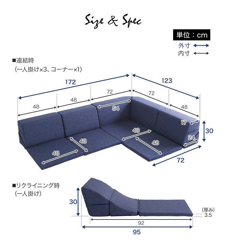組み合わせ自由 日本製 コーナーローソファ フロアタイプ Linum リナム (同色2セット) 商品説明画像17