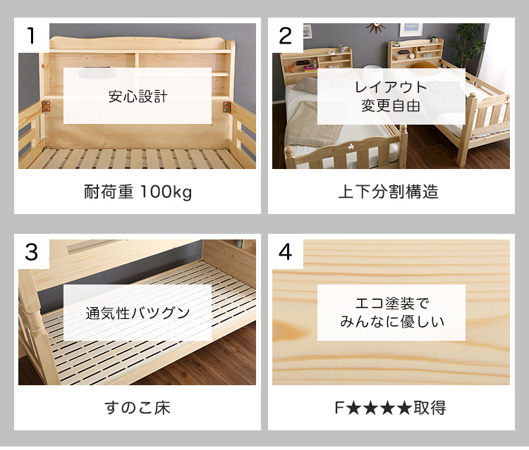 耐震仕様 宮・照明付き すのこ2段ベッド Awase アウェース 商品説明画像2