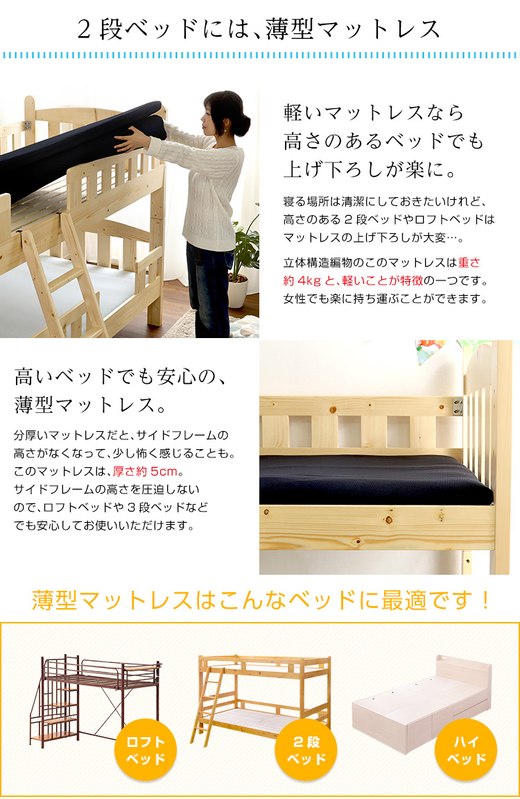 日本製 ファインエアー 450 二段ベッド用マットレス シングル 商品説明画像3