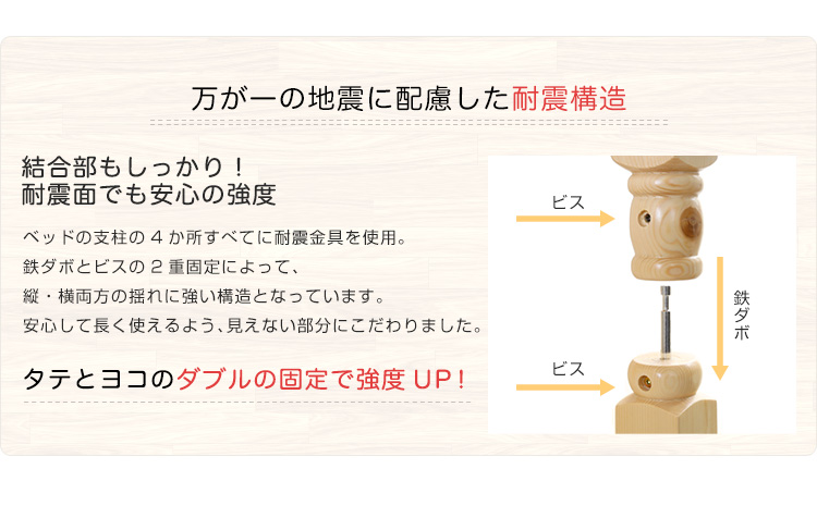 耐震仕様 宮棚付きすのこ2段ベッド CERRADO セラード 商品説明画像7