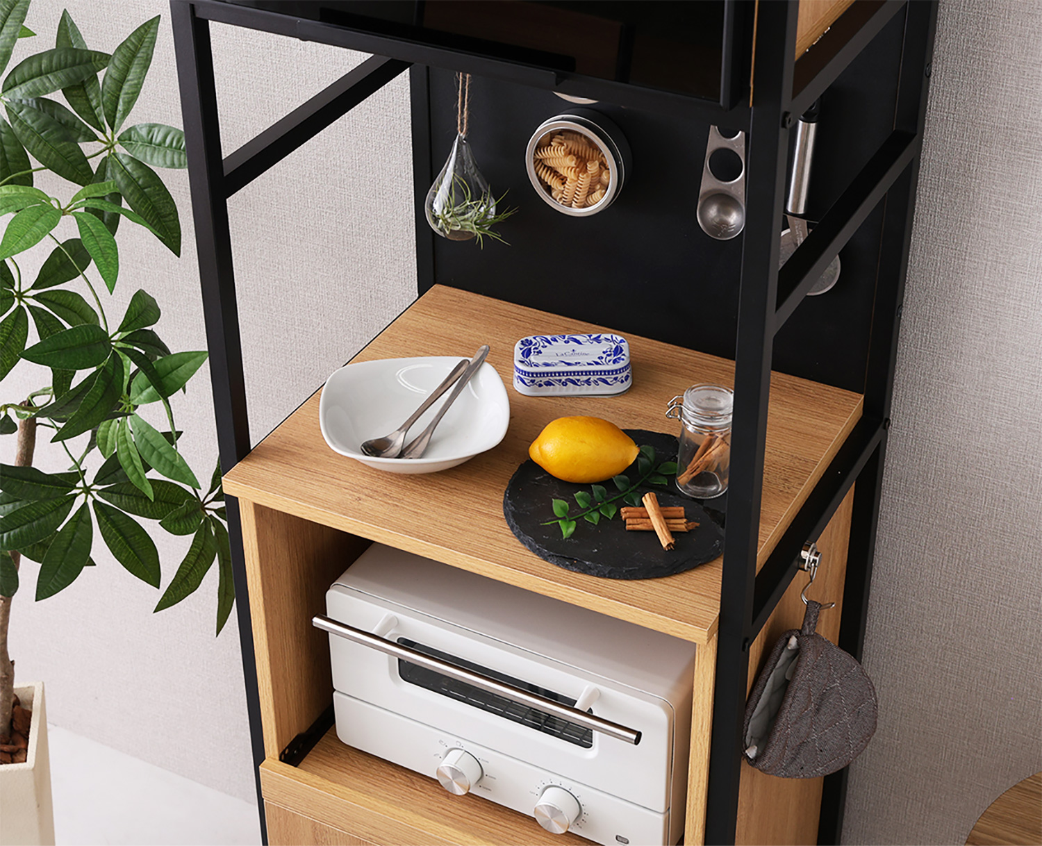 ヴィンテージ調マグネットスリム食器棚 ブラックガラス GREACK グリック 追加画像16