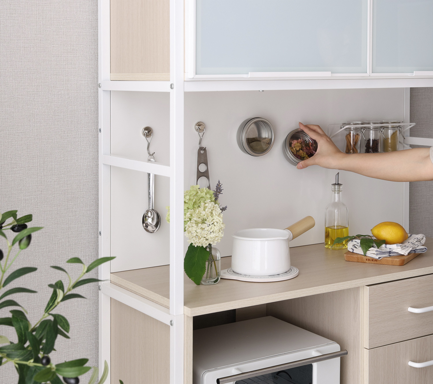 さわやかなマグネット食器棚 ホワイトガラス Frais フレ 追加画像3