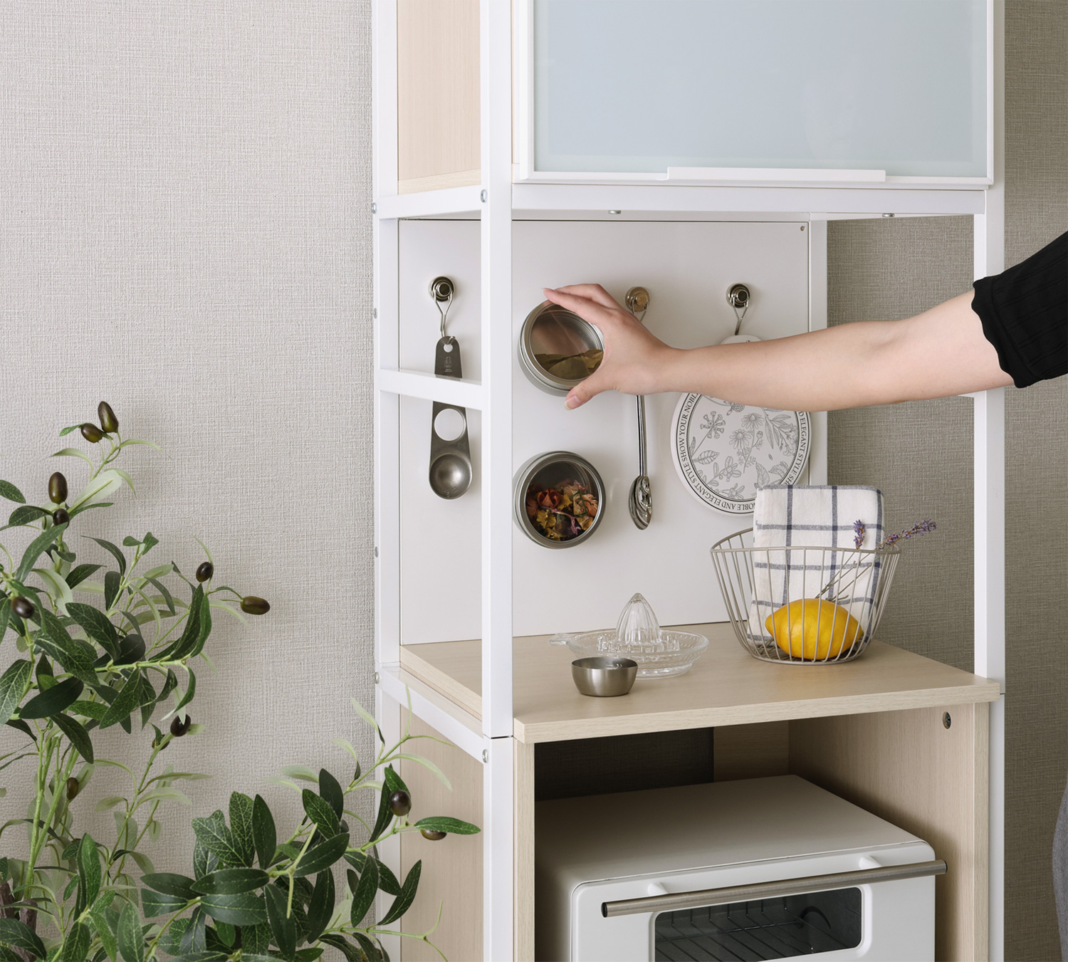 さわやかなマグネットスリム食器棚 ホワイトガラス Frais フレ 追加画像3