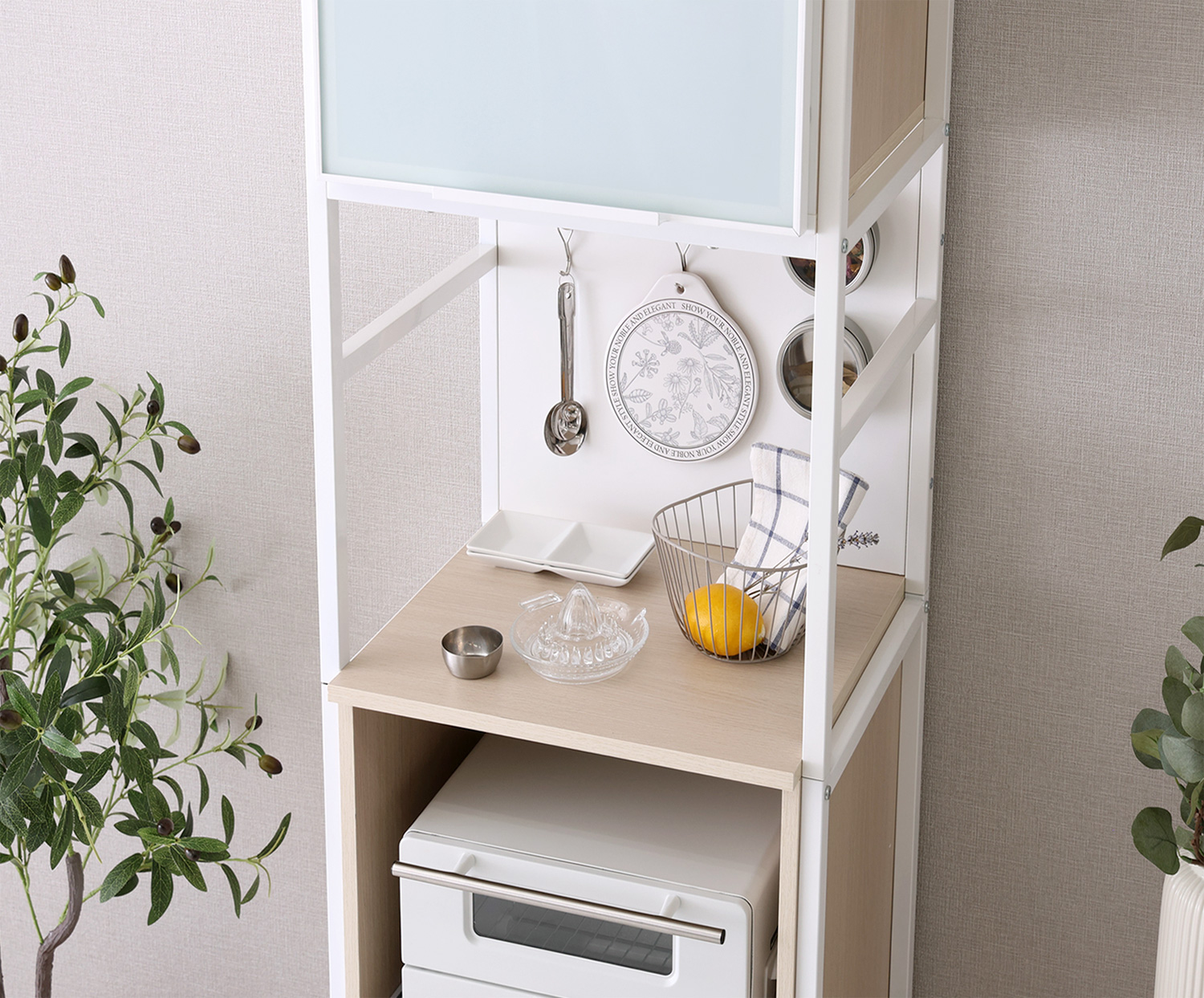 さわやかなマグネットスリム食器棚 ホワイトガラス Frais フレ 追加画像7