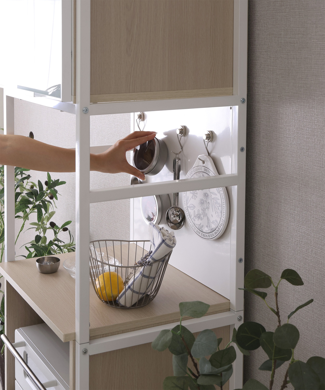 さわやかなマグネットスリム食器棚 ホワイトガラス Frais フレ 追加画像8