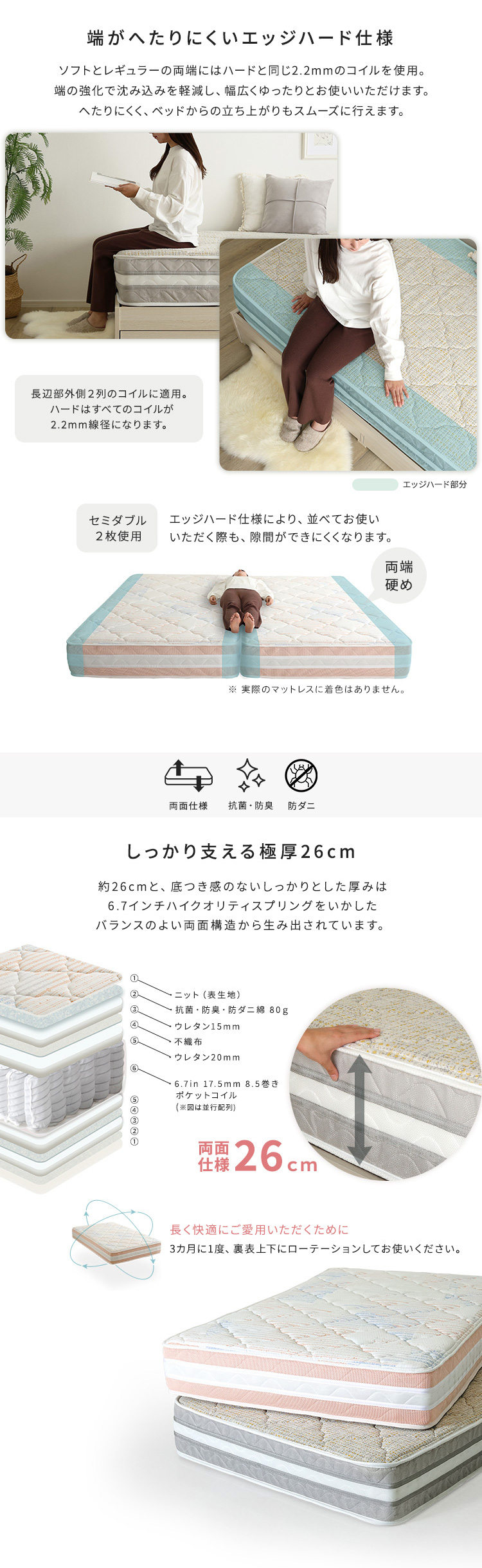 日本製ポケットコイルデザインマットレス mornisha モニーシャ 商品説明画像3
