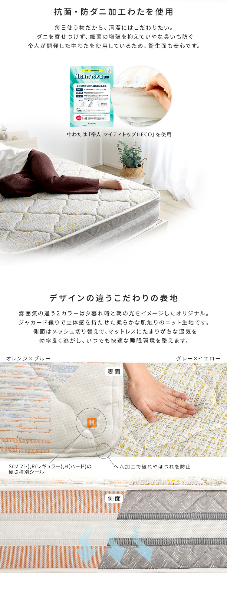 日本製ポケットコイルデザインマットレス mornisha モニーシャ 商品説明画像4