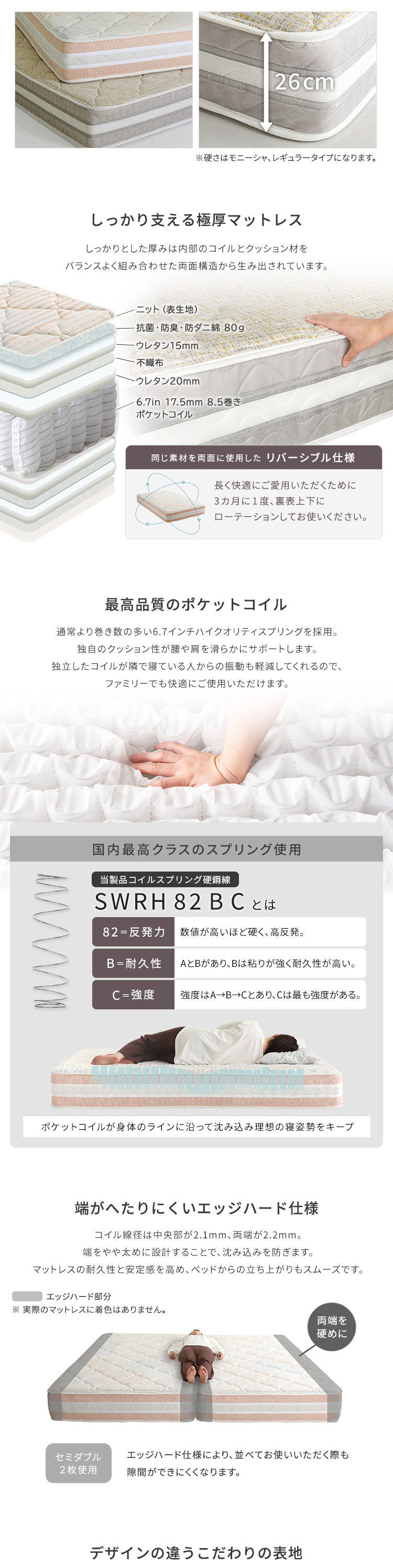 デザインフロアベッド 日本製ポケットコイルデザインマットレスセット 商品説明画像3