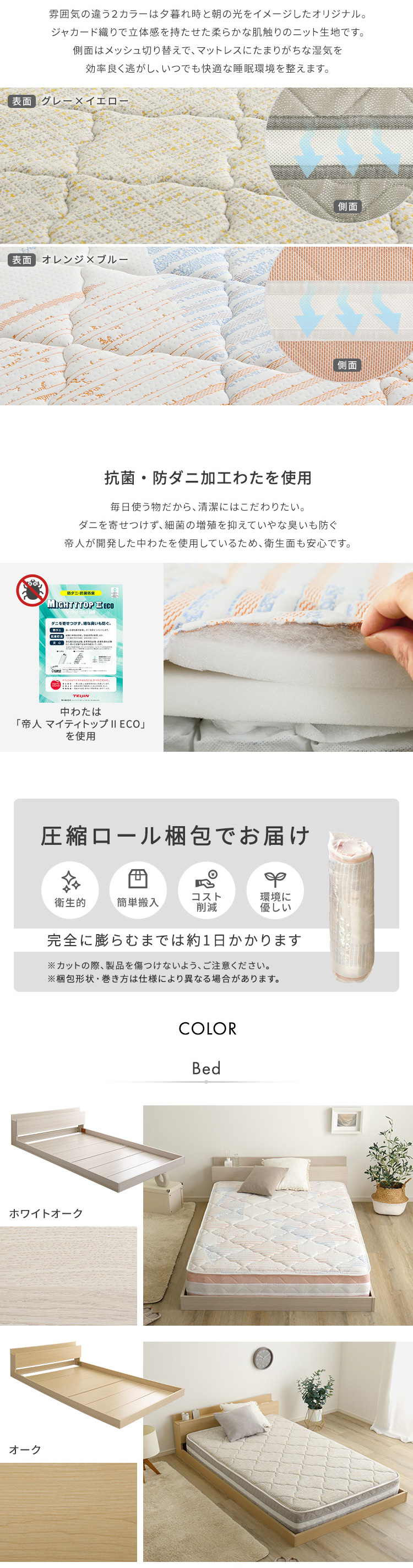 デザインフロアベッド 日本製ポケットコイルデザインマットレスセット 商品説明画像4