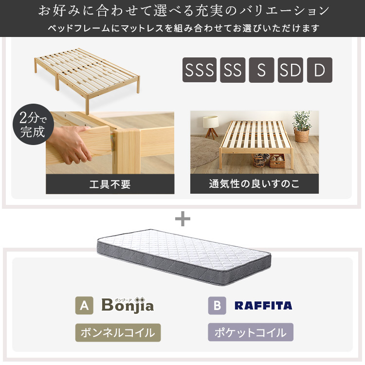 組立簡単ベッド ハイタイプ ベッド＋マットレスセット 追加画像7