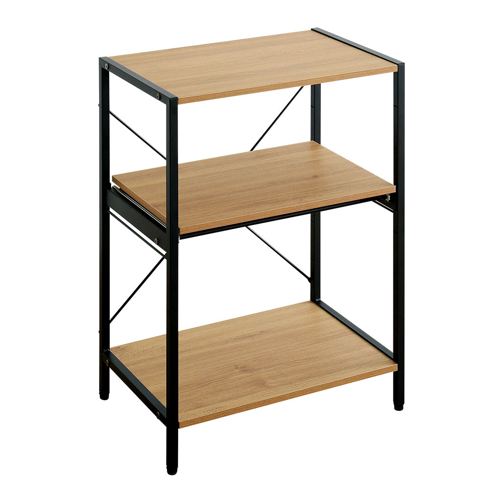 ヴィンテージ調 調節可能スライド棚付きレンジラック3段 幅60cm バリエーション画像1