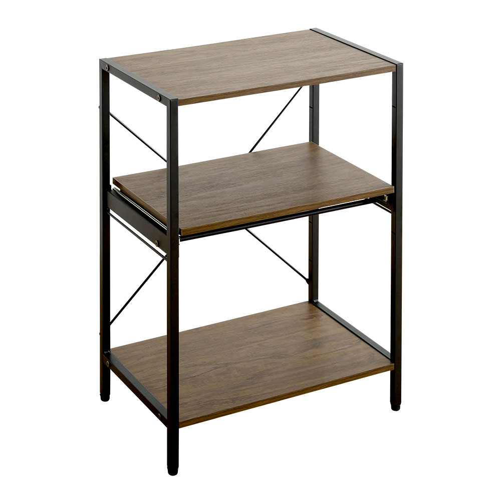 ヴィンテージ調 調節可能スライド棚付きレンジラック3段 幅60cm バリエーション画像2