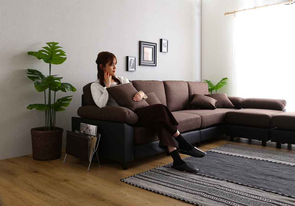 6人掛けコーナーソファ ファブリック×PVCレザータイプ SPACIO 追加画像18