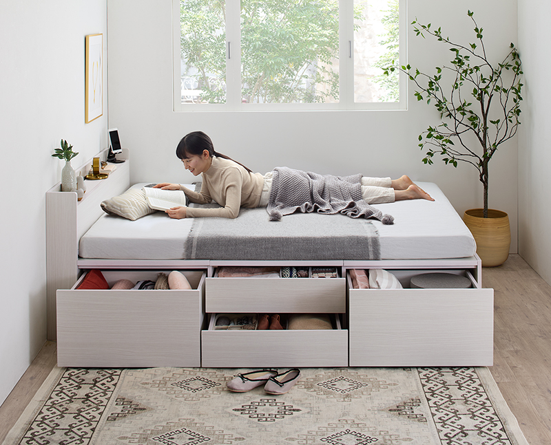 引き出し4杯 天然木調 大容量収納すのこチェストベッド KASANE 追加画像4