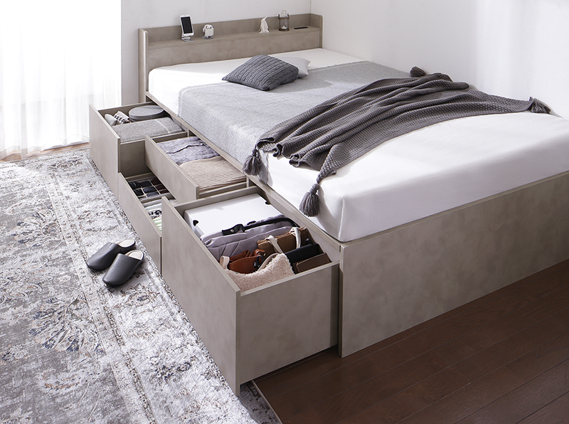 引き出し4杯 天然木調 大容量収納すのこチェストベッド KASANE 追加画像67