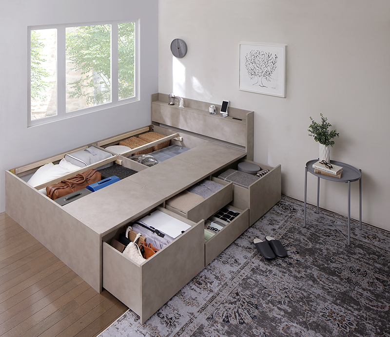 引き出し4杯 天然木調 大容量収納すのこチェストベッド KASANE 追加画像77