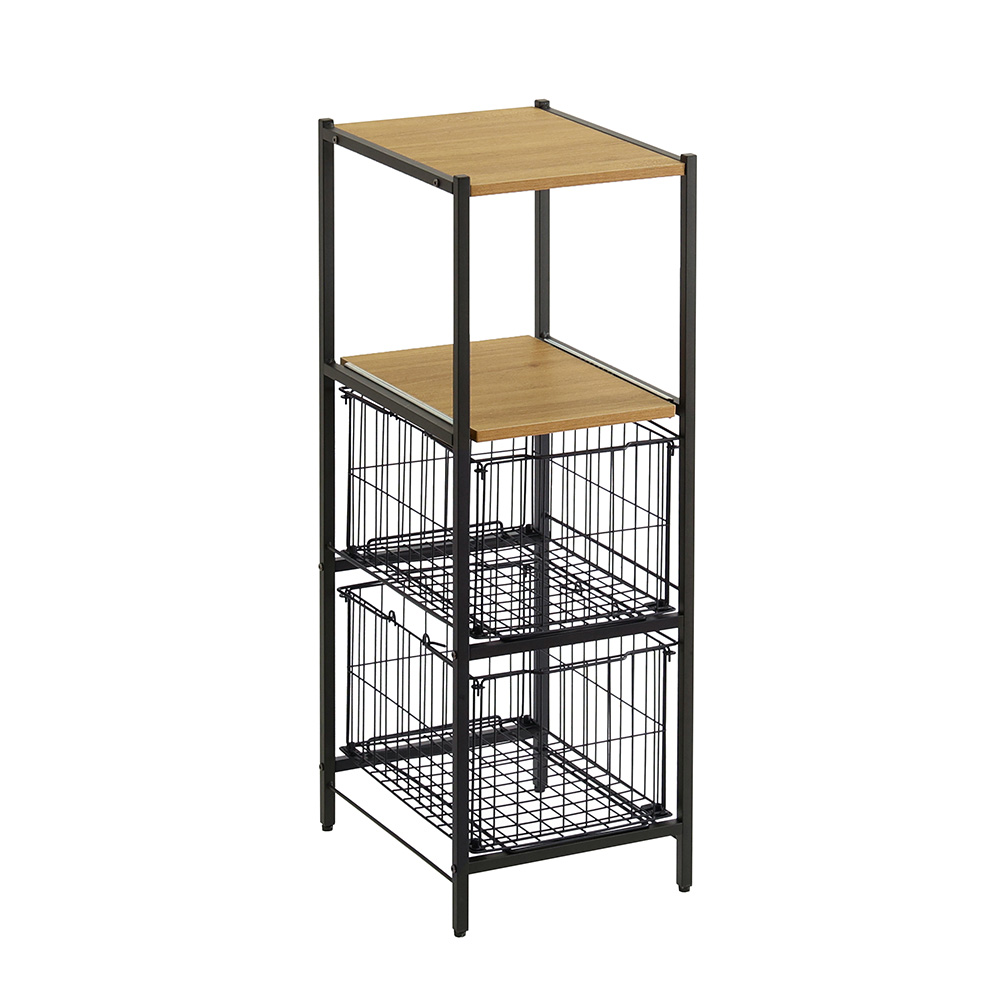 ヴィンテージ調 カゴ付きキッチンラック ロータイプ 幅33cm バリエーション画像1