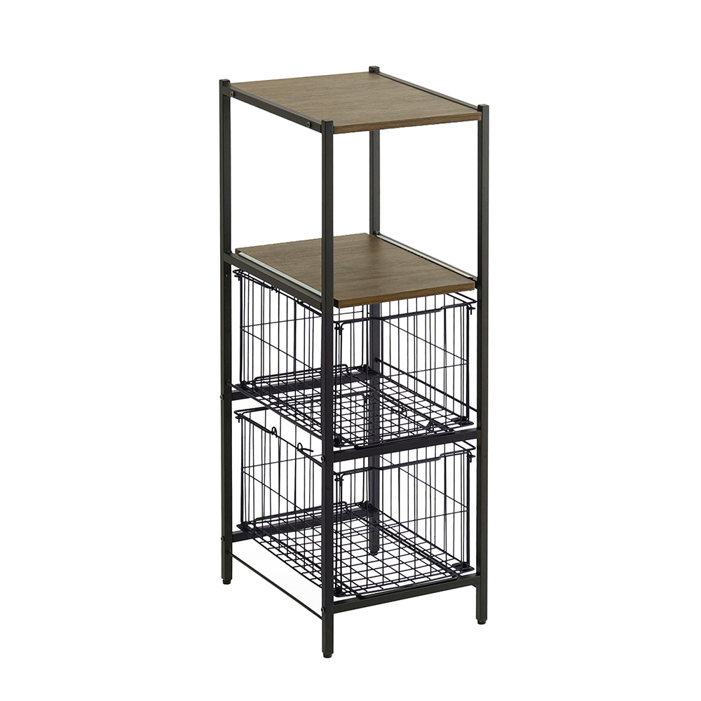 ヴィンテージ調 カゴ付きキッチンラック ロータイプ 幅33cm バリエーション画像2