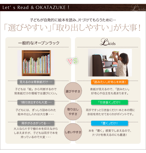 ソフト素材キッズファニチャー・リビングカラーシリーズ L'kids エルキッズ 棚付絵本ラック 商品説明画像7